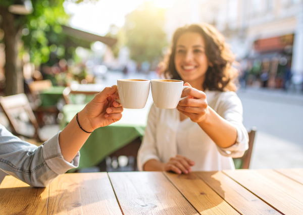 お茶しながら談笑する友人たち